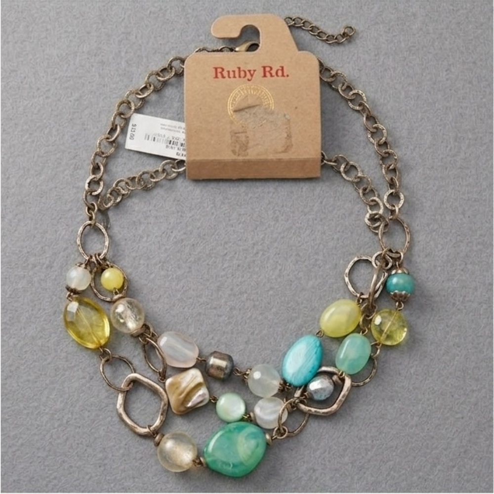 NWT NEW Ruby Rd. Boho Multi-Strand Statement Necklace | Turquoise & Citrine - Picture 3 of 7